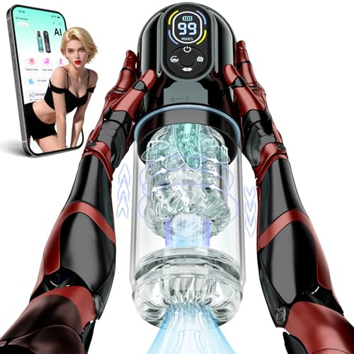 AI Sync Automatic Male Masturbator Penis Pump, Male Sex Toys for Men with 9 Thrusting & Rotating & Sucking & Vibration Modes, Realistic Tongue Licking Pocket Pussy Fleshliglt for Men Sex Toy