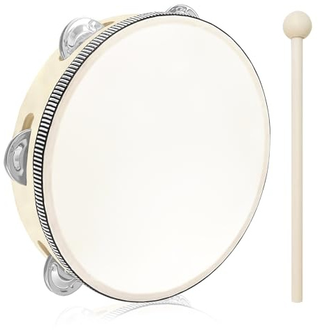 Set de Pandereta de Madera con Baqueta 8 Pulgadas | Tambor de Mano 20 cm Diámetro (8)