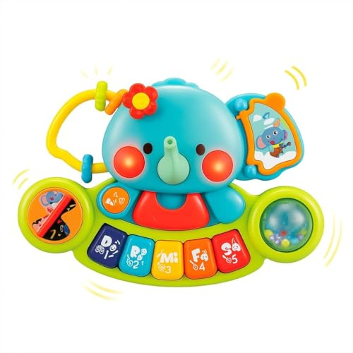 Hola - Piano Infantil de Juguete - con Luces y Sonidos Reales de Instrumentos Musicales - Juego Elefante Musical con Teclado y 7 Actividades - Juguete Sensorial y Educativo - Regalo Bebe +6 Meses