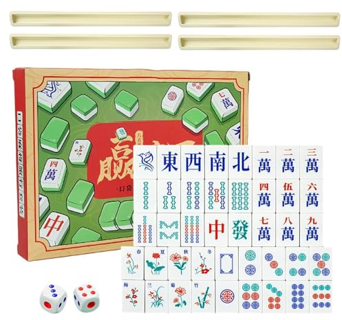 Generico Set Gioco Mahjong | Mah Jongg Gioco Tradizionale - Mini Set Mahjong da Viaggio,Per Principianti Uomini Riunioni Famiglia Festa Compleanno Outdoor Campeggio Piscina Golf Montagna