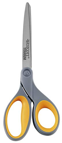 Westcott E-30493 00 - Forbici con impugnatura morbida, lama in titanio nitruro e acciaio INOX, 23 cm, colore: Grigio/Giallo