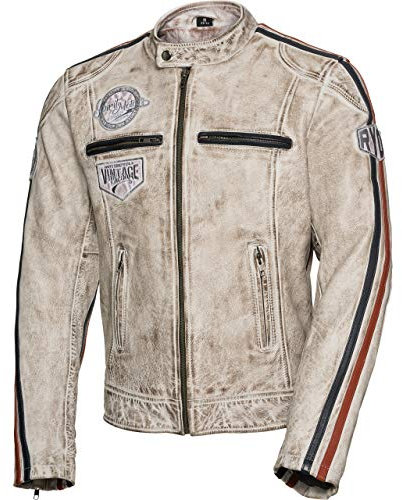 Spirit Motors Veste de Moto avec Protections Veste de Moto Retro-Style Veste Cuir 3.0 Blanche M, Hommes, Chopper/Cruiser, Toute l'année