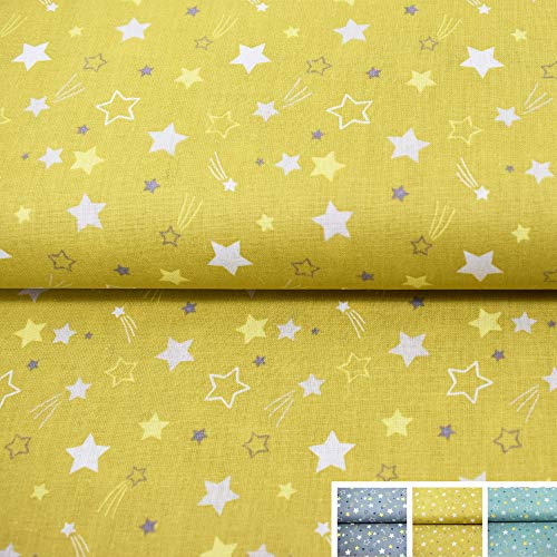 MAGAM-Stoffe Funkelnde Sterne Baumwollstoff Oeko-Tex Meterware 50cm (02. Senf)
