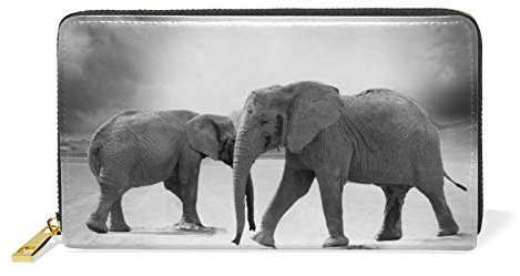 Mnsruu Niedlicher Indischer Retro-Elefant Der Kunst Damen Brieftasche Reißverschluss Geldbörse Echtes Leder Geldbeutel Telefon Kreditkartenetui Portemonnaie für Frauen Mädchen