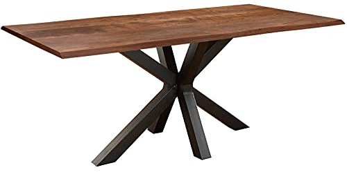 SAM Baumkantentisch 220 x 100 cm Spyro, Akazienholz nussbaumfarben & massiv, Esszimmertisch mit mattschwarzem Spider-Metallgestell, Platte 26 mm