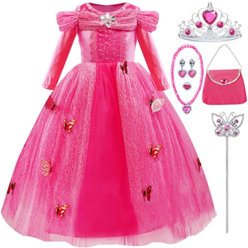 LiUiMiY Vestito Principessa Bambina Carnevale Abito Costume Bambini Manica Lunga Halloween Natale Festa Nuziale Rosa, 98-104 (Etichetta 100)