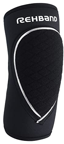 Rehband Gomitiere Nera, Protezione per il Gomito in Neoprene per Pallamano e Pallavolo, Gomitiera per Sport Indoor Unisex, Colore:Nero, Misura:S