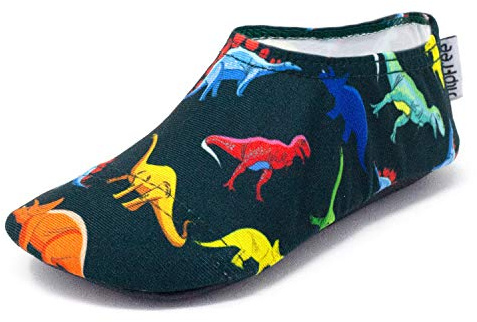 Slipfree Non-Slip Shoes for Girls and Boys. Light, Soft and Comfortable, Unisex Kids Beach Water Shoes with Protective Sole, Ideal for Holiday, Sports and Home. Dino, Age 7-8 Years Old