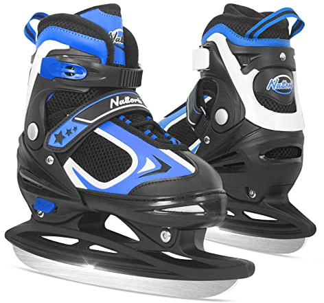 Nattork Ice Slides for Toddlers, Boys and Girls, Hockey Lace-Up Adjustable Skates - Soft Padding and Reinforced Ankle Support with 4 Size Adjustments - Blue, S