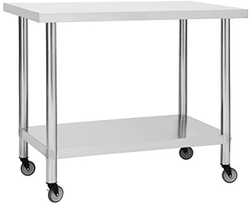 vidaXL Mesa de Trabajo para Cocina con Ruedas Preparación de Comida Hostelería Garajes Banco Restaurante Escuela Comercial Acero INOX 100x30x85 cm