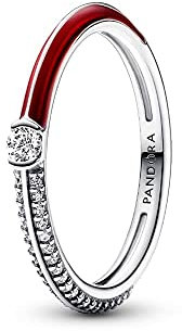 PANDORA ME Pavé & Rot Doppelring aus Sterlingsilber mit Zirkonia in der Farbe Silber-Rot, PANDORA ME Collection, Gr.54, 192528C01-54