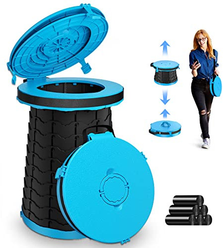 Panmout XXL Trenntoilette - 19.7H verstellbare faltbare Campingtoilette, Camping Toiletten mit Deckel, Gurt und Toilettenbeutel für Camping, Wandern, Reisen und Auto. (blue)