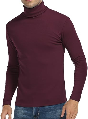 KUYIGO Mens Turtleneck Jumper T Shirt Slim Fit Long Sleeve Pullover S-XXL | Soft stretchy cotton knit,slim fit high neck,warm base layer.Fall winter spring,business casual daily wear for men