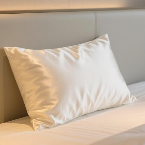 SeidenKissenbezug 40x80, Ravmix Kissenbezüge aus Seide, für Haar und Haut, mit verstecktem Reißverschluss, beide Seiten Seide, Maulbeerseide Kopfkissenbezug 40x80, 1 Stück, Elfenbein