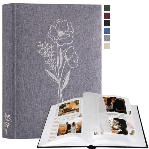 Lanpn Scrapbooking fotoalbum, litet linne DIY album 60 vita sidor med cellofanavdelare, för foton 9 x 13 cm 10 x 15 cm 13 x 18 cm (grå, 19 x 27 cm)