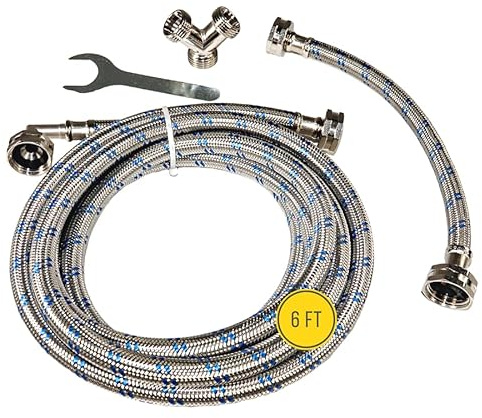 Steam Dryer Hose Install Kit (6 FT) - OCTAGON Connections for Easy & Secure Tightening - Universal Fit to All Steam Dryers - Stainless Steel - Burst Proof Steam Dryer Water Line
