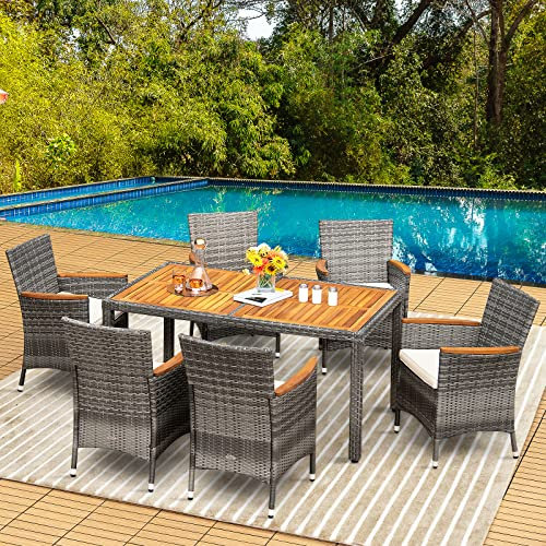 GIANTEX Rattan Gartenmöbel Set, Sitzgruppe Garten Lounge 6 Stühle mit Tisch, Rattan Lounge Möbel Outdoor, Terrassenmöbel Balkonmöbel Set für 6 Personen, Gartengarnitur Sitzgarnitur Garten Essgruppe