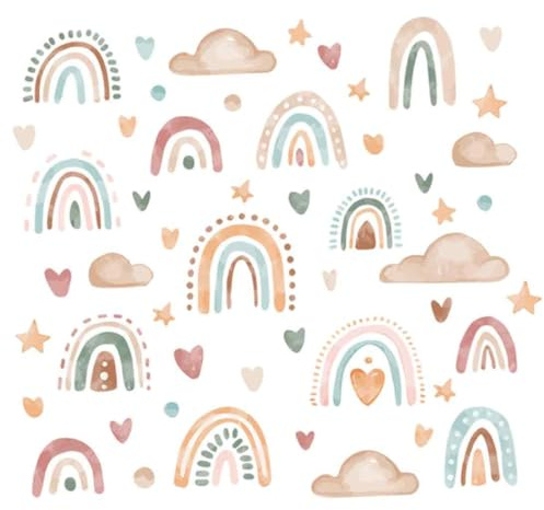 Pegatinas de Pared Arcoíris y Corazones - Decoración Bohemia para Guardería