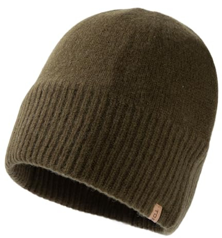 TOP-EX XL/XXL 100% Merinowolle Beanie Mütze, Wintermuetze Wollmütze Herren Damen, Strickmuetze Fisherman Beanie Trawler Mütze Warme Fleece Futter Army Grün XL/XXL