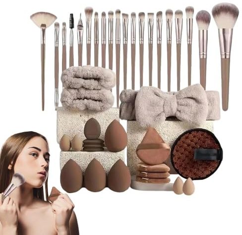 Makeupborstset – verktygssats för grundborstar | sminkapplikatorer med pannband | bärbara professionella sminkborstar sminkverktyg för nybörjare och proffs