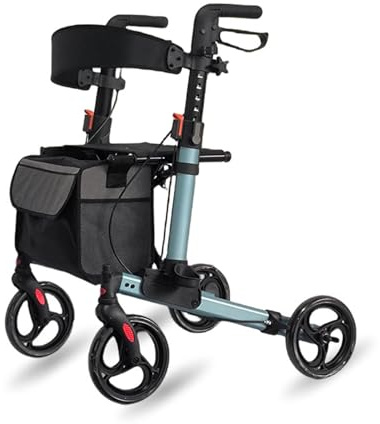 SFKLYU Déambulateur Tout Terrain Pliable pour Personnes Âgées, avec Poignées Réglables en Hauteur et Dossier pour Personnes Âgées Handicapées