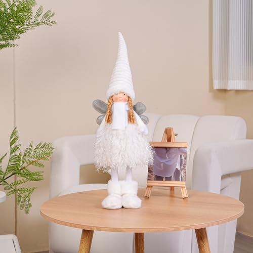 Dedrian11 Christmas Angel Figurine 21.3, Nordic Scandinavian Tabletop Christmas Decor with Bendable Hat & Arms, Standing Angel Decoration for Mantel Shelf Holiday Home Decor