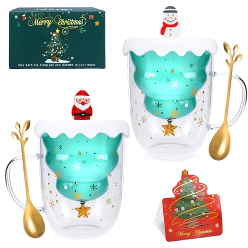 Kaffeetasse mit Deco Weihnachtstassen, Tasse Personalisiert, Weihnachten - Weihnachtsgeschenke für Frauen, Mama, Eltern, Freundin - für Christmas Doppelwandige Kaffeegläs für Cappuccino, Latte