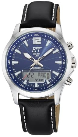 ETT Eco Tech Time Funk Solar Herren Uhr Analog mit digitalem Datum mit Leder Armband EGA-11714-31L