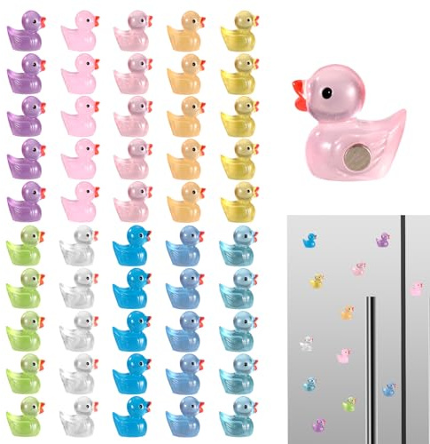 50pzs Mini Pato Resina Imanes Nevera, Luminosos Magnético Pequeño Pato Lindos Imanes Decorativos para Nevera Casillero Pizarra Blanca Oficina Cocina Decoración (10 Colores)
