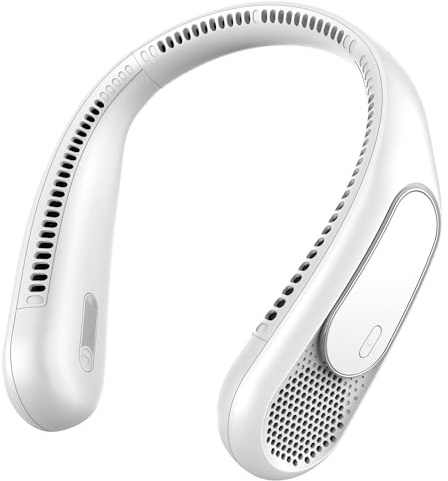 Dnenellr Ventilador de Cuello Bladeless 6000mAh, Ventilador Portátil Cuello USB Recargable con 4 Velocidades para Hombre y Mujer, Ideal para Viajes, Deportes, Trabajo y Uso Interior/Exterior（Blanco）