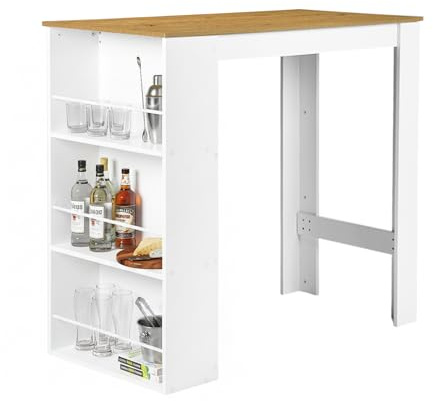 buybyroom Tavolo da Bar con Vano Contenitore – Bancone Alto per Bar, Cucina, Soggiorno, Sala da Pranzo – 112×57×106 cm – Bianco + Rovere Scuro