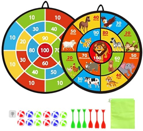 28 tums darttavla för barn, 72 cm barnleksak dubbelsidig darttavla med 12 klätterbollspel kastspel bollar och 6 darts, oppelsidespel present utomhus inomhus spelval