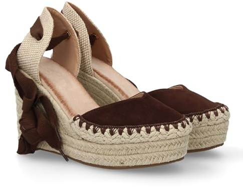 shoes&blues.es 101117 Sandalia de Mujer con Cuna de Yute, Comodas y Elegantes, Diseno Moderno con Cintas para un Cierre Comodo, Ideales para Primavera-Verano. Marron Talla 37