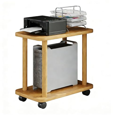 GCXNSKDQN Under desk printer table，Wooden Board under-desk printer storage rack,Tooless Assembly rolling printer cart for Office Supplies Storage(Wood,23.6 * 15.7 * 20.8in)