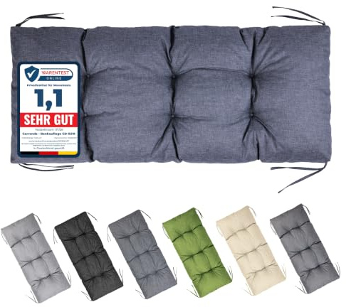 Garronda Cojín Banco Jardín Impermeable 120x50 cm Azul Marino GD-0219 | Cojín acolchado de 10 cm para banco y columpio, resistente UV, con cintas, ideal para jardín, terraza y balcón