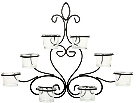 Hosley Scrolled Wall Angel Art Sconce 13.6 Inch Length 8 Votive Farmhouse LED Tealight Cup Holder Includes Glass Cups Mid Century Modern Wall Decor Ideal Gift for Weddings Party Spa Home O8