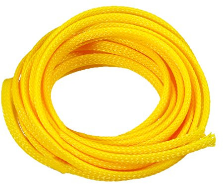 sourcing map Expandable Sleeving, 4mm Flat 10ft Cable Sleeve, Yellow
