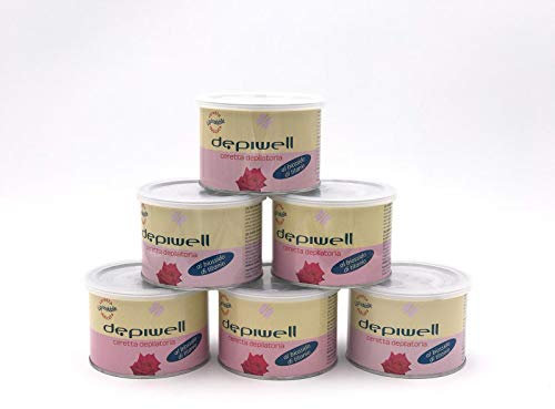 DEPIWELL KIT DEPILAZIONE 6 PZ CERA VASO DEPILATORIA 400ml | AL BIOSSIDO DI TITANIO ROSA