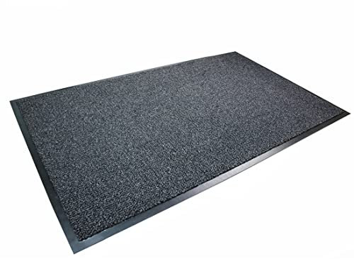 Ultralux Indoor Scraper Doormat, 60cm x 90cm, Anti-Slip Vinyl Backed Door Mat, Grey Dirt Trapping Absorbent Indoor Entrance Barrier Mat