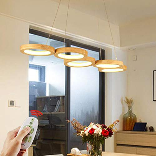 Moderne Kronleuchter LED Pendelleuchte Holz 4 Flammig Hängelampe Mit Fernbedienung Dimmbare Hängeleuchte Höhenverstellbar Esstisch Lampe Wohnzimmer Bar Restaurant Küche Schlafzimmer,5 heads