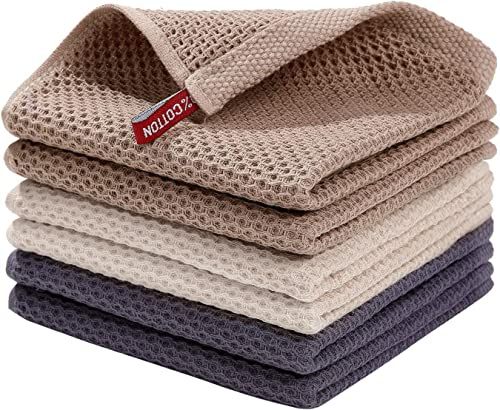 Moosfor Paños de limpieza de cocina 100% algodón, paños de cocina suaves altamente absorbentes, accesorios de cocina de secado rápido para lavar, paquete de 6, 30 x 30 cm, colores mixtos