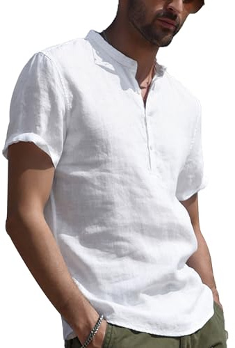 YAOBAOLE Camicia da uomo estiva a maniche corte, da uomo, per il tempo libero, casual, leggera, 01 bianco, XXXL