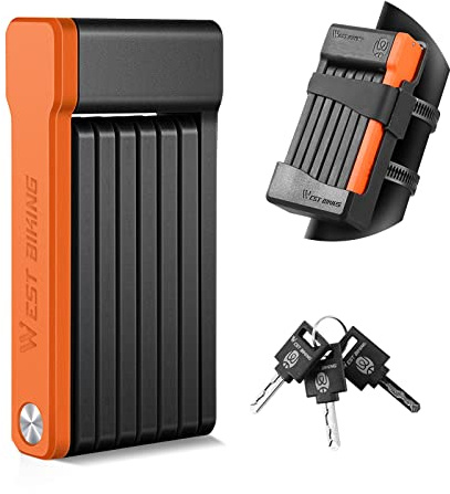 ANGGOER Compact Folding Bike Lock with 3 Keys, 2.06 Ft Anti Theft Security Bicycle Locks, Super Strong Bicycle Security Chain Lock with Bracket for Electric Bikes/Scooters