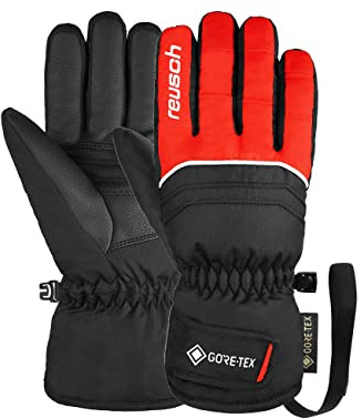 Reusch Gore-Tex Gants de Ski pour Enfants, résistants au Vent et à l'eau, Gants de Ski, Gants de Sport, Gants de Neige pour Luge, Gants d'hiver, Noir/Rouge, 6,5 cm