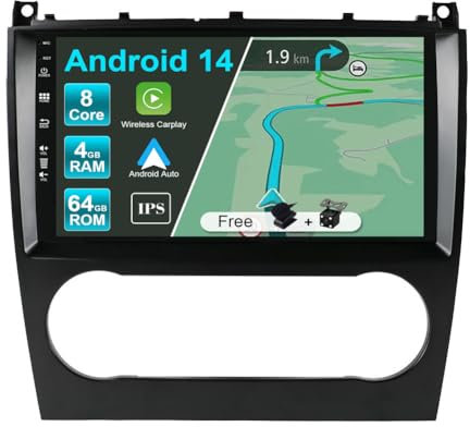JOYX Android 13 IPS Autoradio Passt für Mercedes-Benz C-Class W203 W209 C180 C200 CL203 C209 (2004-2007) - 4G+64G - Eingebaut DSP/Carplay/Android Auto - Kamera + MIC - 9 Zoll 2 Din - SWC DAB 360-Cam