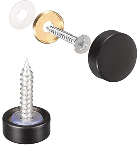 sourcing map Tornillos de Espejo 12mm/0,47, Tapa Decorativa de Latón 10uds, Cubierta Tornillos Clavos Sujetador para Mesas Espejo Platos de Baño Letrero de Vidrio Guardarropas, Negro