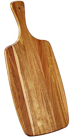 TEIBVG Acacia Wood Cutting Board and Cheese Board with Handle for Braed, Chopping Board, Meat, Fruits and Charcuterie - Decorative Wooden Serving Board for Kitchen, 17x7 Inch