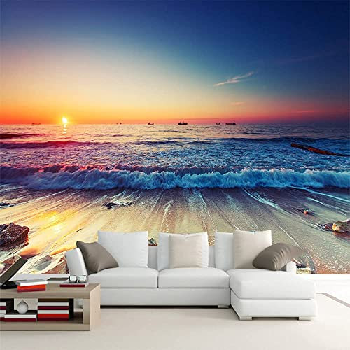 Fotomurale Carta Da Parati Murale Poster Arte Murale Adesivo Decorazione Murale 3D Scenario Del Tramonto Sulla Spiaggia Di Mare - Quadri Autoadesivi Per Soggiorno, 140 (larghezza) x 70 (altezza) cm