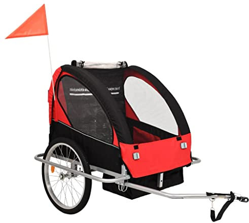 SKM 2-in-1 Kinder Fahrradanhänger & Kinderwagen Schwarz und Rot, Weight: 16.35 kg, 91375