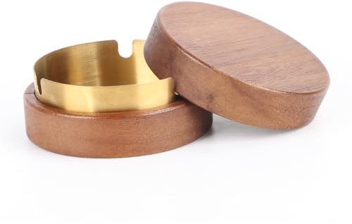 Encuryna Aschenbecher für Draussen Holz 90mm- Edelstahl & Nussbaum Aschenbecher Winddicht, Anti-Flugasche Massivholz Für Draussen Innen Büro Wohnzimmer Geschenke für Männer, Opa, Papa, Ehemann